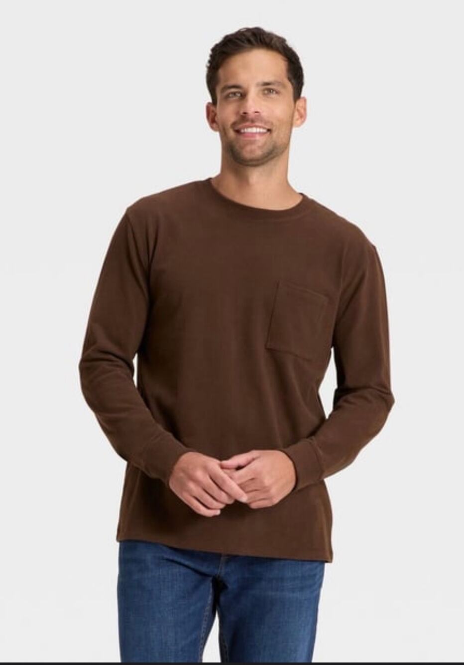 Goodfellow & Co Vintage Tee XXL Brown Long Sleeve Pocket Shirt NWT